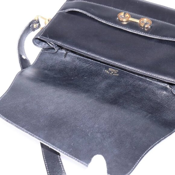 GUCCI Shoulder Bag Leather Black Gold Auth - Picture 11 of 16
